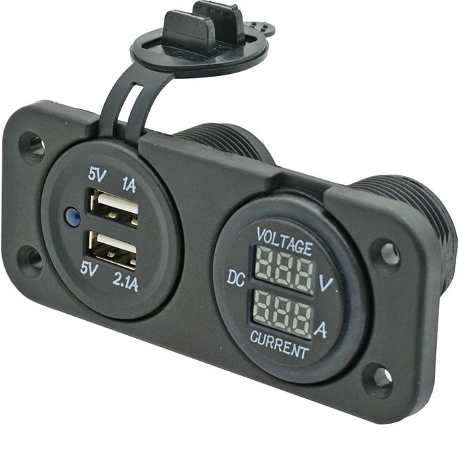 Hovedbilde USB uttak + volt- og amperemeter